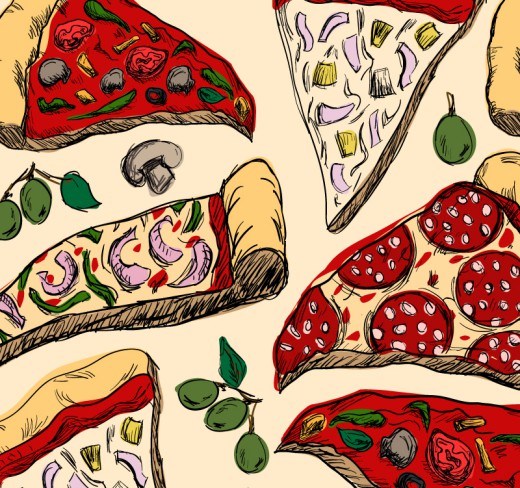 彩绘美味披萨背景矢量素材普贤居素
