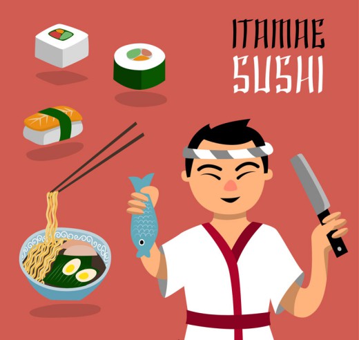 日本厨师和料理矢量素材素材中国网精选