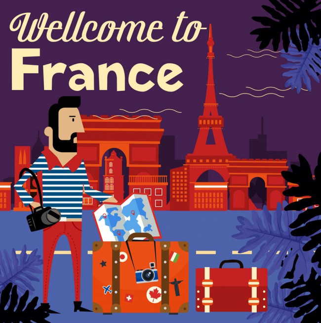 创意法国旅行的男子矢量素材16素材网精选