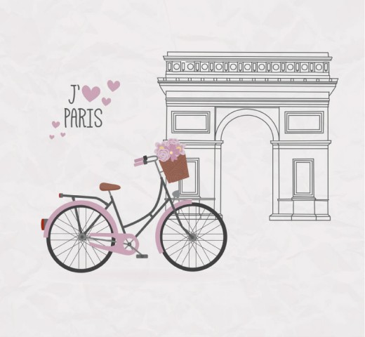 浪漫巴黎单车插画矢量素材素材天下