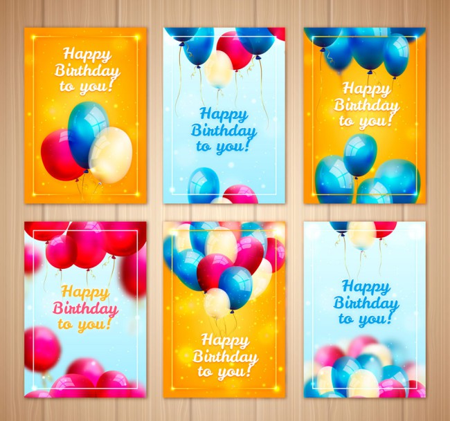 6款彩色气球生日卡片矢量素材16图库网精选
