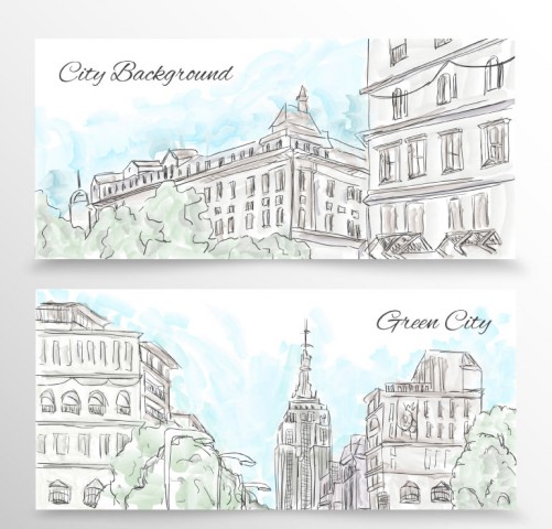 2款水彩绘城市风景banner矢量图16设计网精选