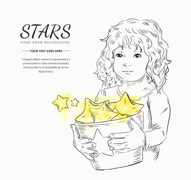 彩绘抱装满星星桶的女孩矢量图16图库网精选