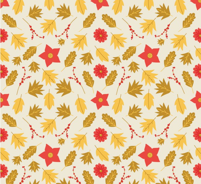 秋季落叶和花朵无缝背景矢量图16素
