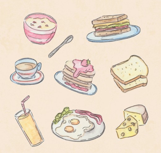 8款素色彩绘早餐食物矢量素材16图库网精选