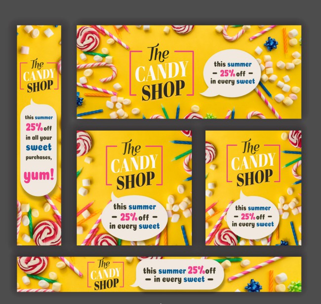 5款创意糖果店促销卡片矢量素材16图库网精选