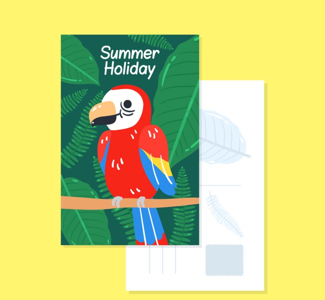可爱金刚鹦鹉夏季假期明信片矢量图素材中国网精选
