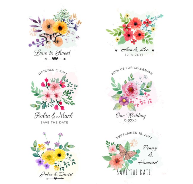 6款彩色婚礼花卉矢量素材16设计网精选