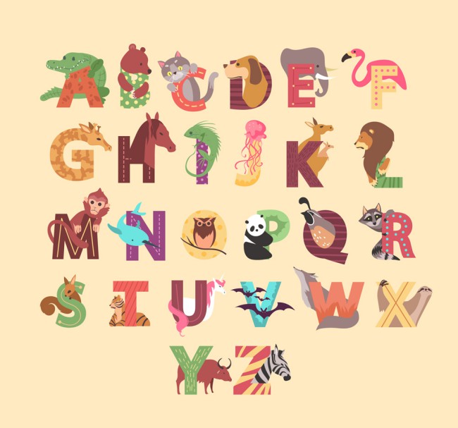 26个创意动物装饰字母矢量图普贤居