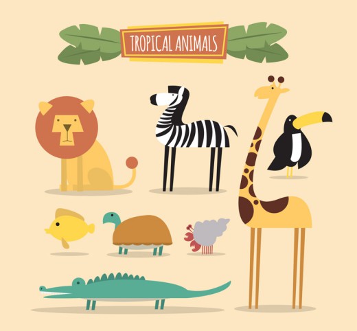 8款卡通热带动物矢量素材16图库网精选