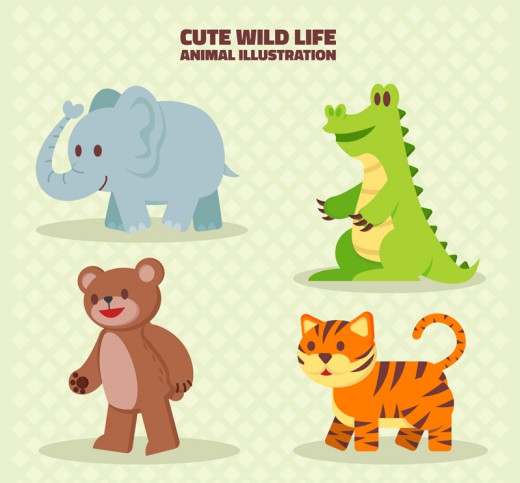 4款卡通野生动物矢量素材16图库网精选