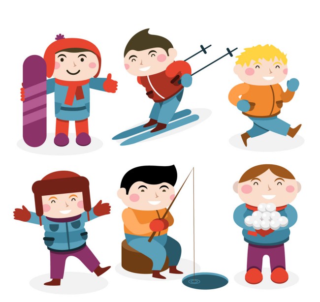 6款冬季运动男孩情景设计矢量素材