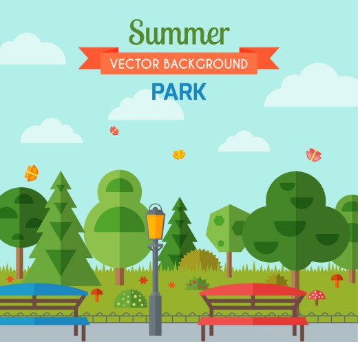 夏日公园长椅风景矢量素材16设计网精选