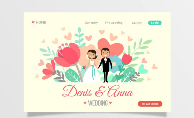 创意新人婚礼网站登陆页矢量素材普