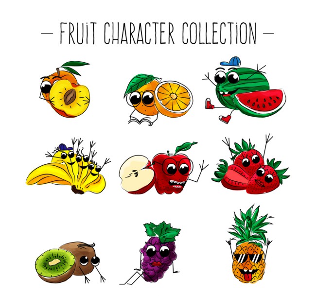 9款手绘彩色表情水果矢量图素材中国网精选