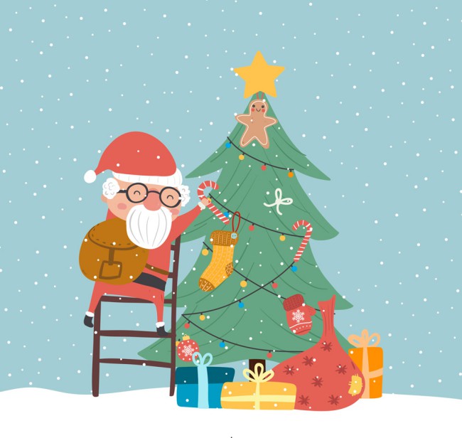 可爱装饰圣诞树的圣诞老人矢量图普贤居素材网精选