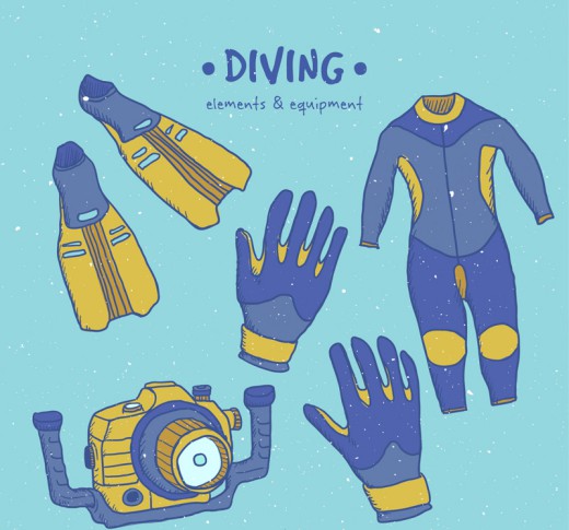 5款蓝色潜水用品元素矢量素材素材天下精选