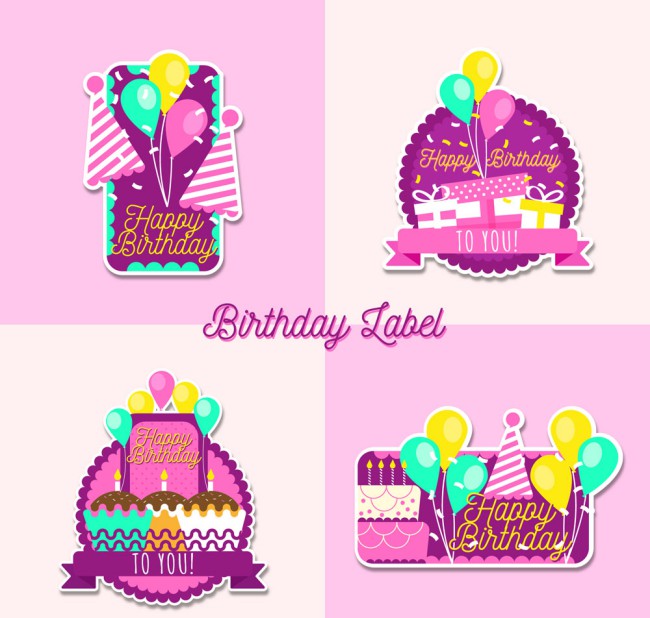 4款紫色生日快乐标签矢量素材16图库网精选