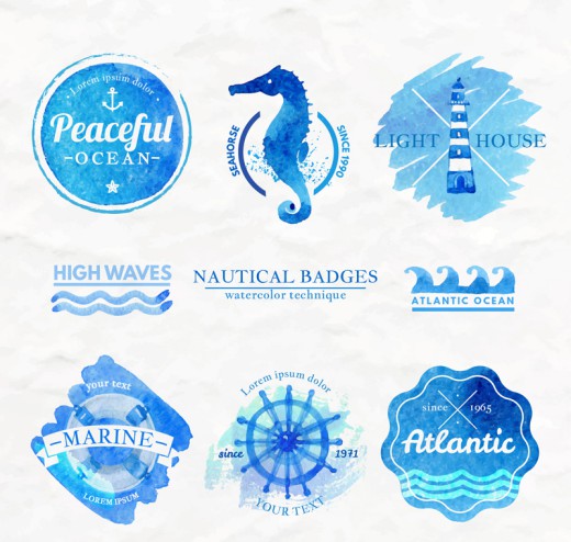 8款蓝色水彩绘航海标志矢量素材16素材网精选