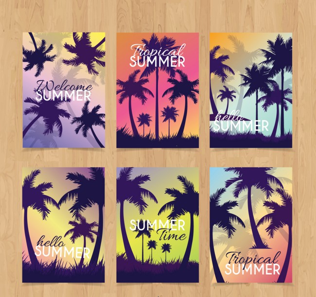 6款创意夏季棕榈树卡片矢量素材16素材网精选