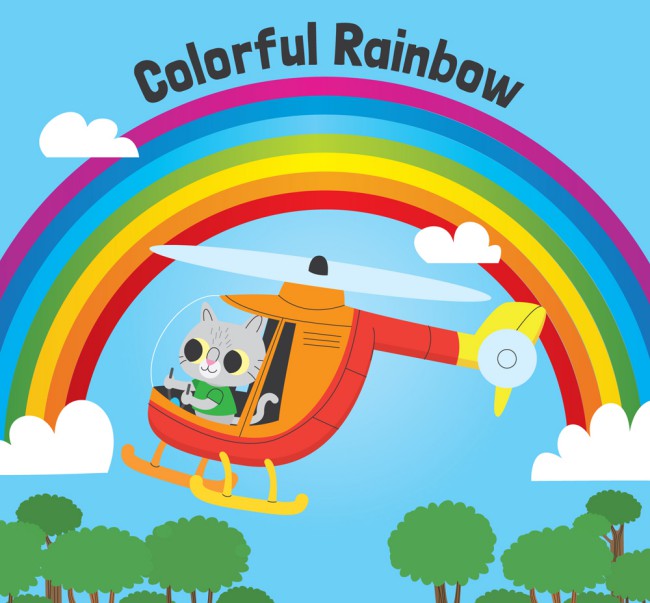 创意彩虹下开直升飞机的猫矢量素材普贤居素材网精选