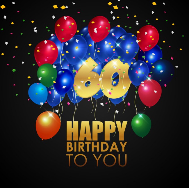 彩色气球60岁生日贺卡矢量素材16素材网精选