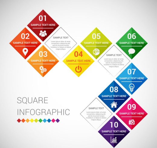 彩色菱形拼接商务信息图矢量图16设计网精选