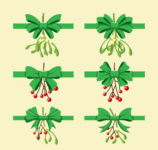 6款绿色圣诞植物蝴蝶结矢量素材素材天下精选