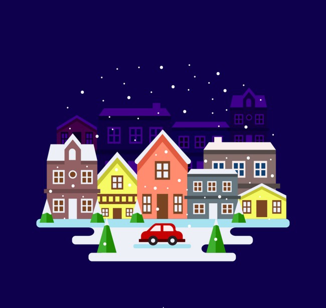 彩色圣诞夜小城风景矢量素材16素材网精选