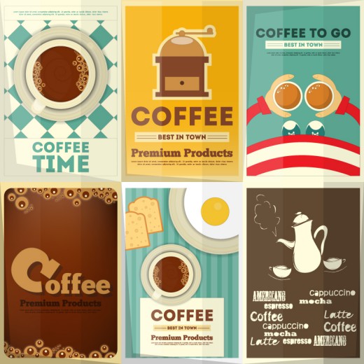 6款复古咖啡海报矢量素材素材中国