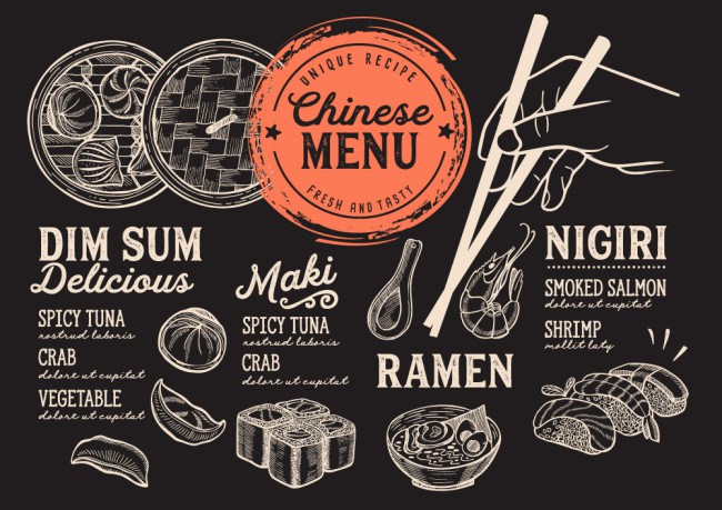 创意手绘中国菜菜单设计矢量素材普