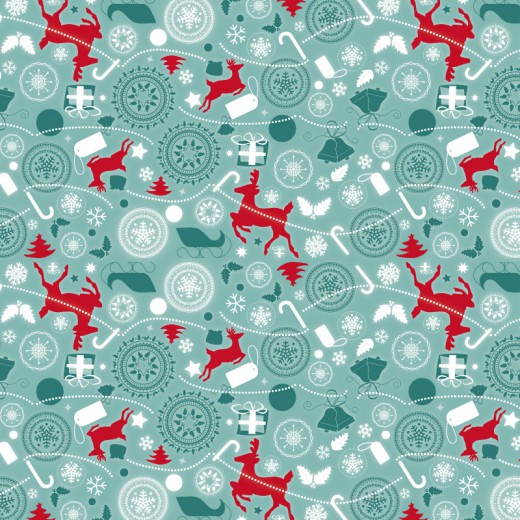 圣诞挂饰与驯鹿无缝背景矢量素材16素材网精选