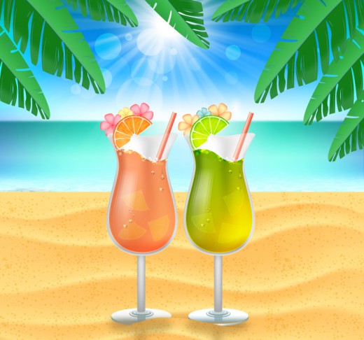 夏季沙滩鸡尾酒矢量素材16设计网精选