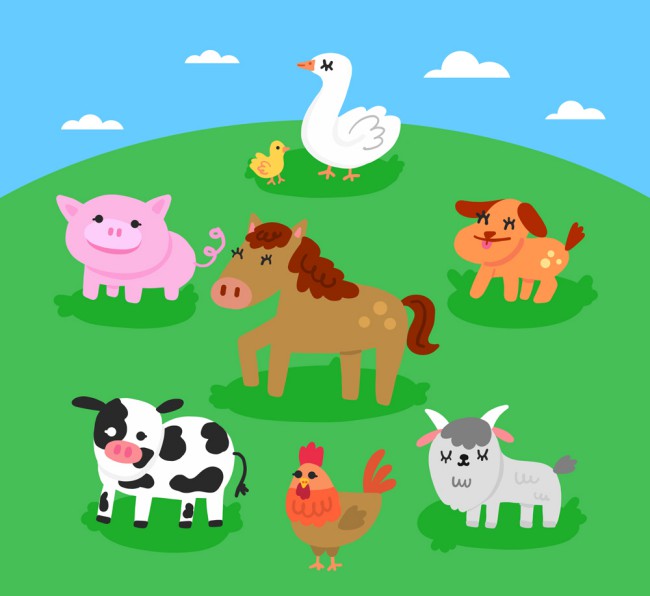 8款创意草地上的农场动物矢量图16图库网精选