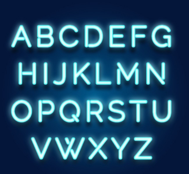 26个蓝色霓虹灯大写字母矢量图普贤居素材网精选