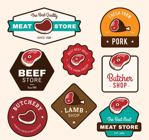 8款彩色肉制品标签矢量素材素材中国网精选