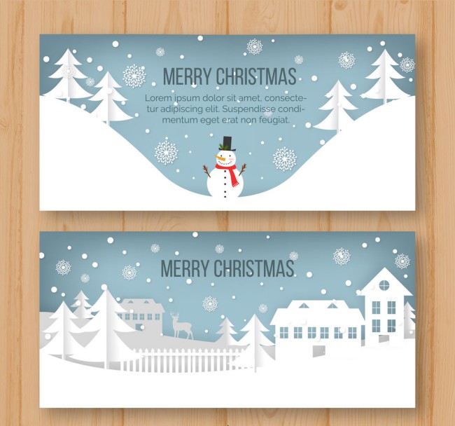2款白色圣诞节雪景banner矢量素材