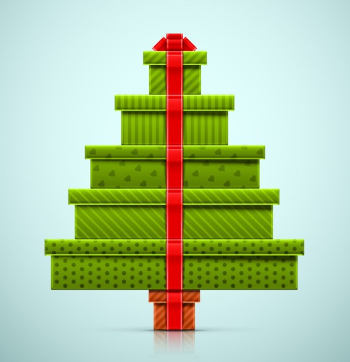 绿色礼盒堆叠圣诞树矢量素材素材中
