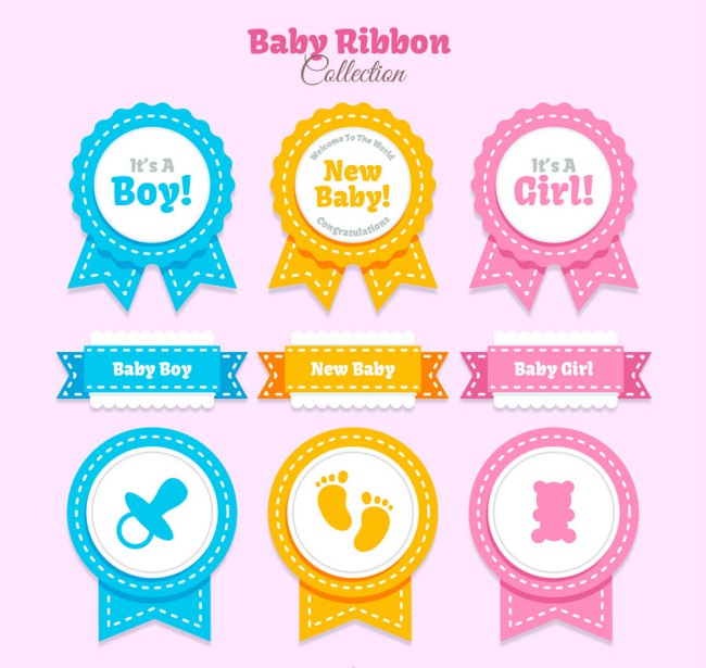 9款彩色婴儿丝带标签矢量素材16素材网精选