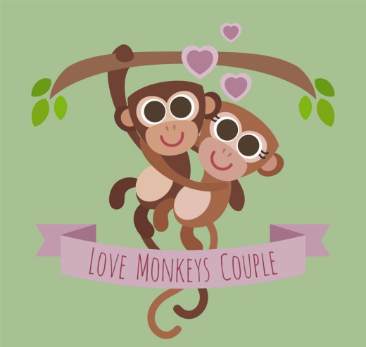 可爱情侣猴子矢量素材16设计网精选
