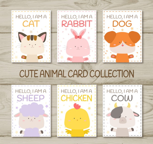 6款可爱动物卡片设计矢量素材普贤居素材网精选