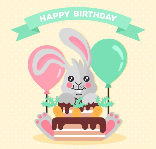 卡通过生日的灰色兔子矢量素材16设计网精选