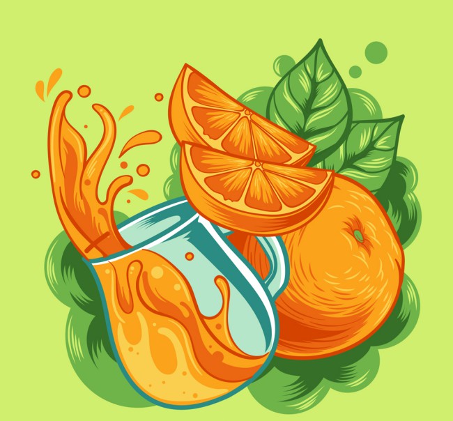 彩绘橙子和橙汁矢量素材16图库网精选