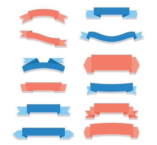 12款粉色和蓝色丝带条幅矢量素材普贤居素材网精选