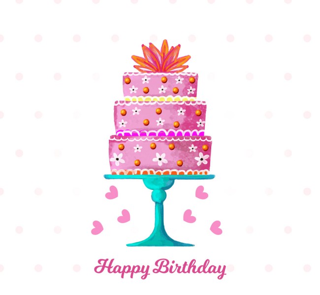 彩绘三层生日蛋糕设计矢量素材16图库网精选