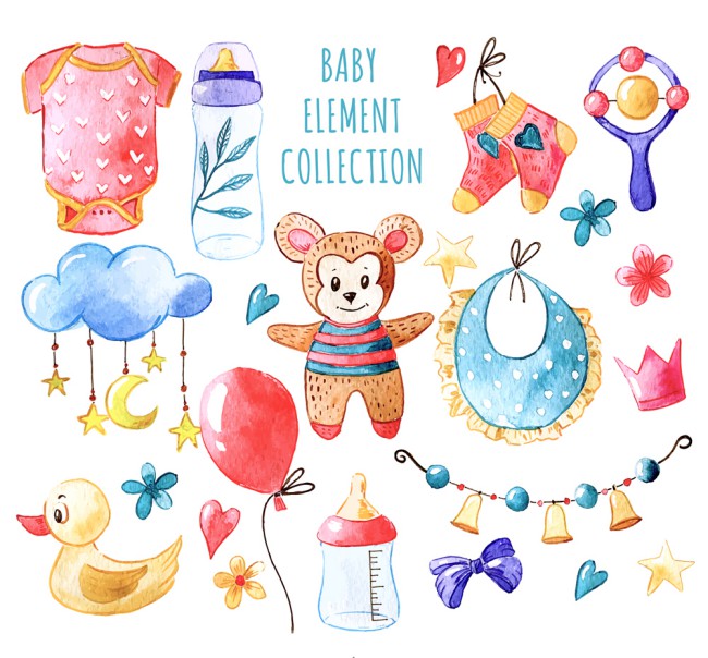 13款水彩绘婴儿用品矢量素材16设计网精选