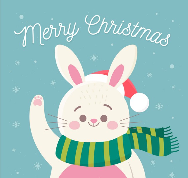 可爱圣诞节招手的兔子矢量素材普贤居素材网精选