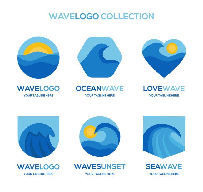 6款蓝色海浪标志矢量素材16素材网精选