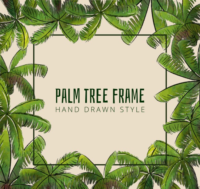 彩绘绿色棕榈树框架矢量素材16图库网精选