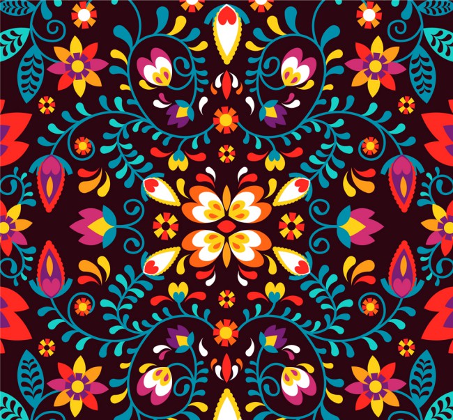 彩色抽象花卉无缝背景设计矢量图普贤居素材网精选